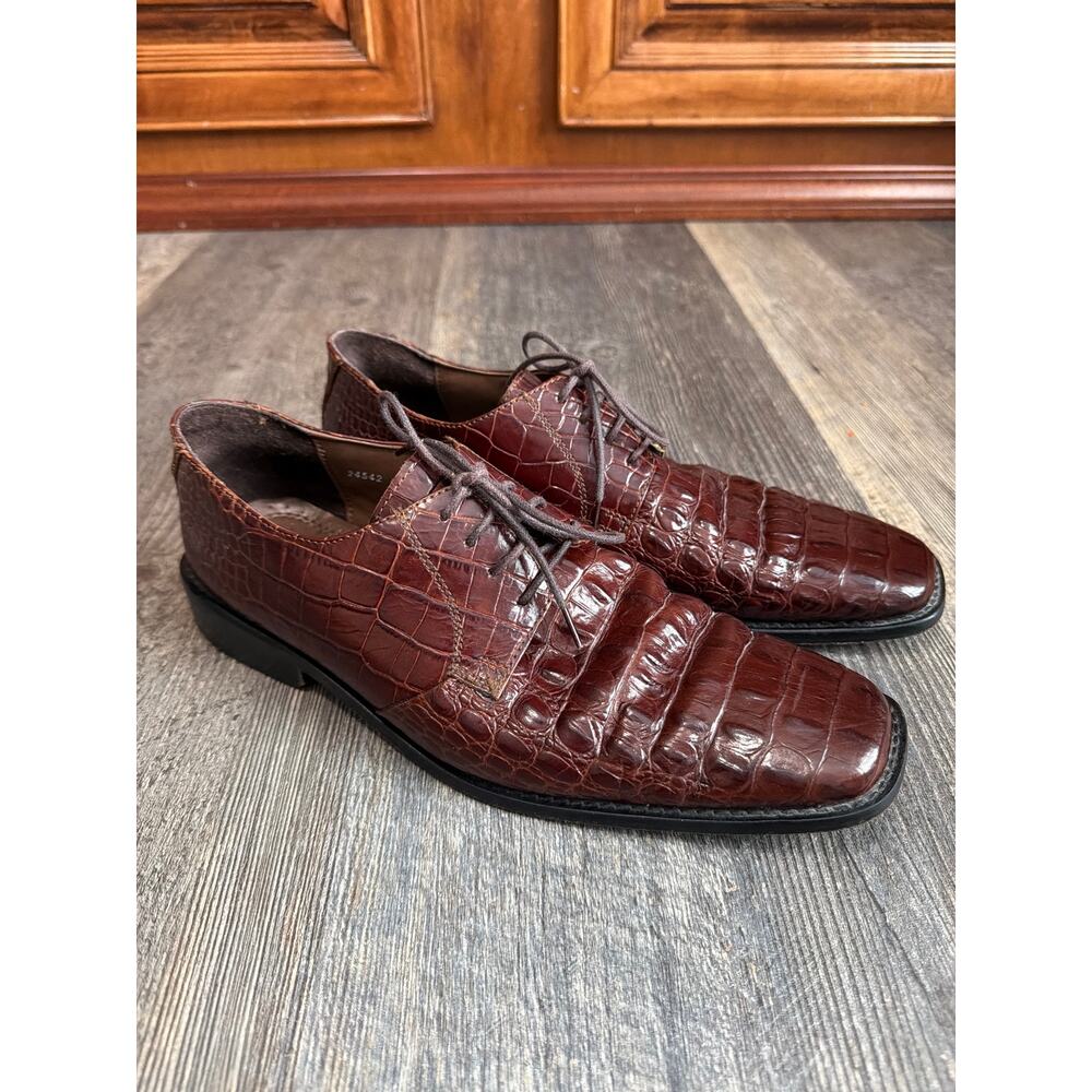 Stacy Adams Men’s Brown leather crocodile print dress shoes SZ 8 1/2M